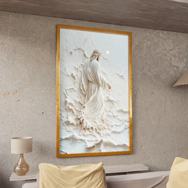 Quadro Decorativo Jesus andando nas Águas em Mármore