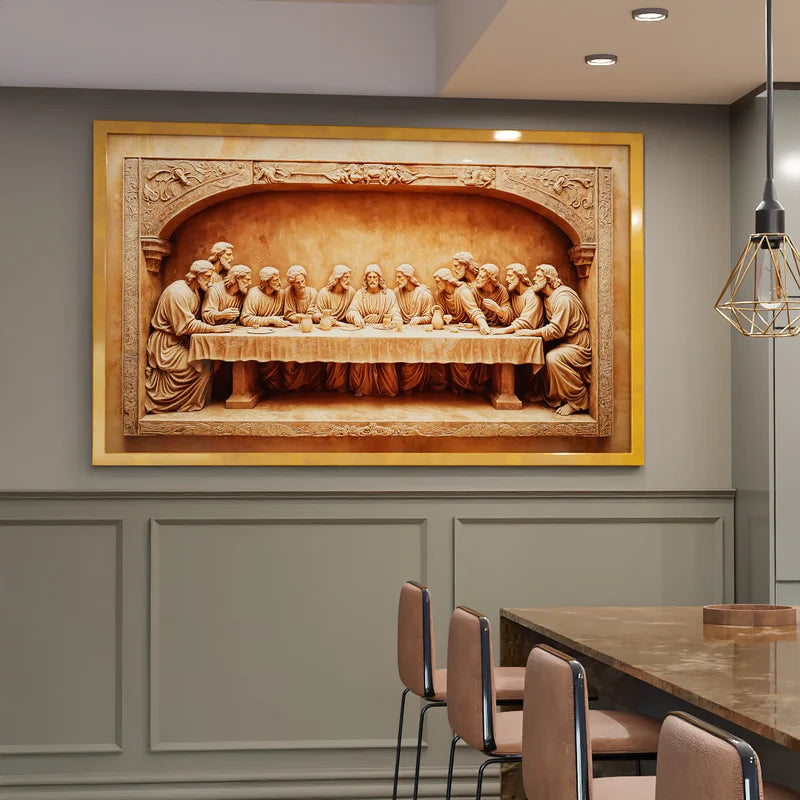 Quadro Decorativo Santa Ceia Entalhado na Madeira