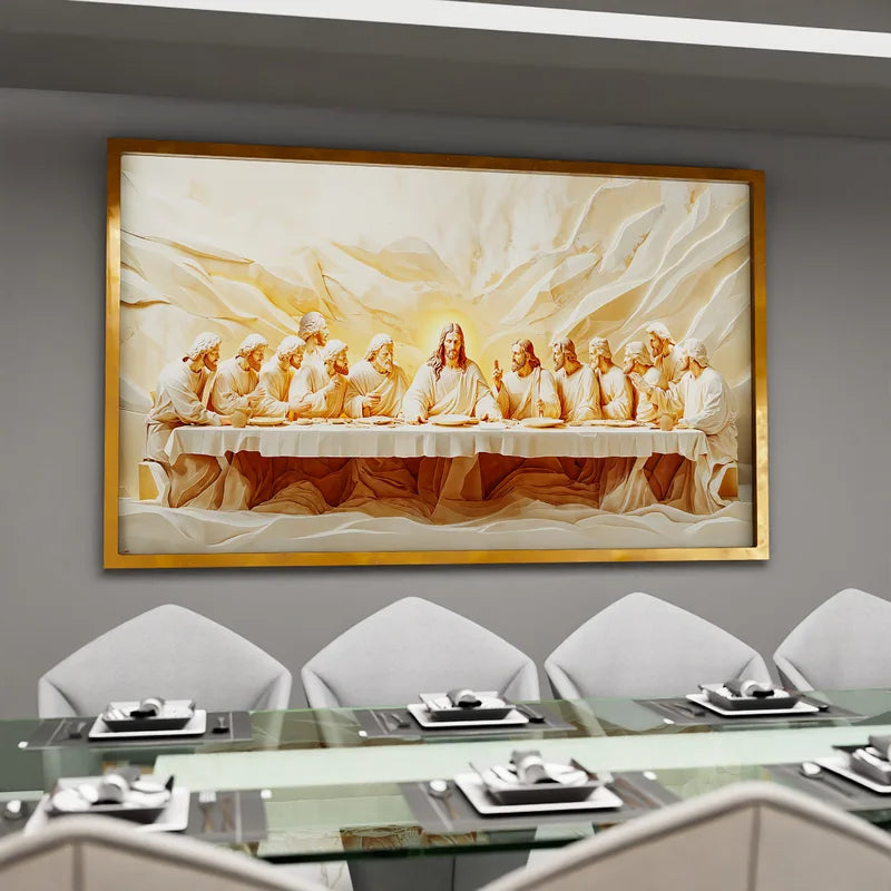 Quadro Decorativo Santa Ceia Entalhado no Mármore Branco