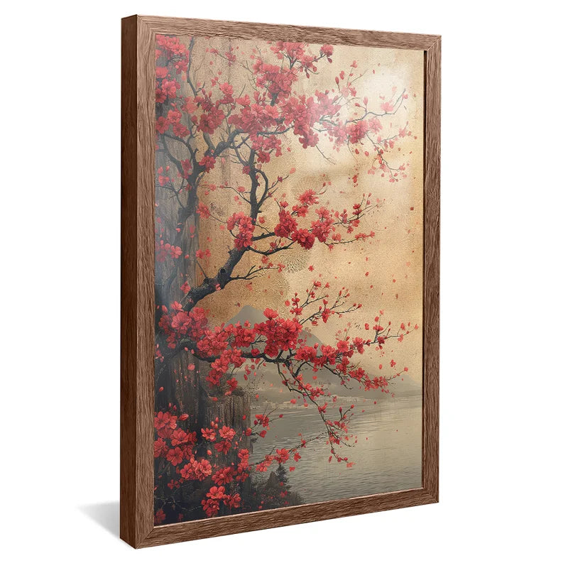 Quadro Decorativo Pintura Árvore Vermelha Elegante