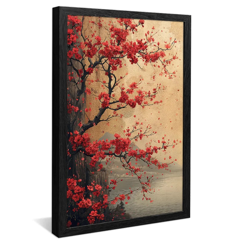 Quadro Decorativo Pintura Árvore Vermelha Elegante