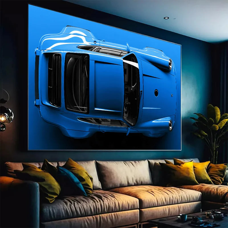 Quadro Decorativo Porsche 911 Azul Tubarão