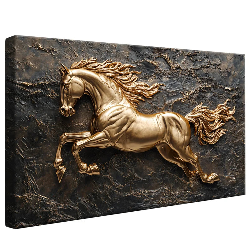 Quadro Decorativo Cavalo Dourado no Ferro