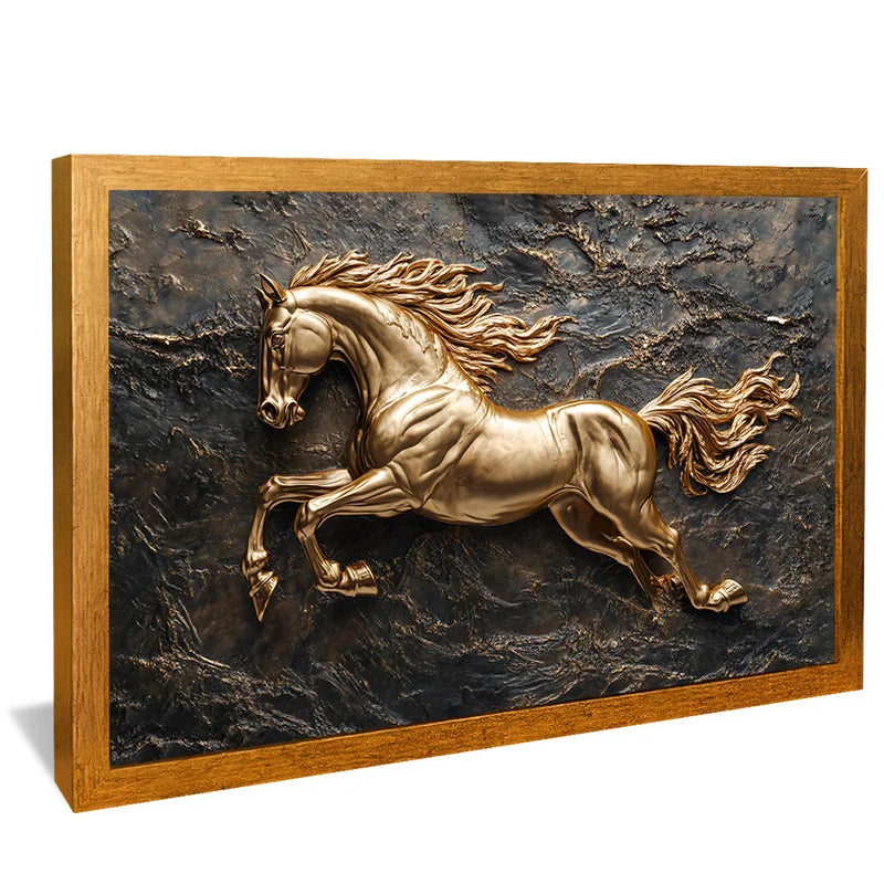 Quadro Decorativo Cavalo Dourado no Ferro