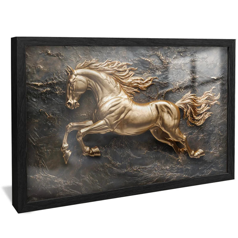 Quadro Decorativo Cavalo Dourado no Ferro