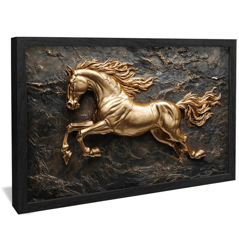 Quadro Decorativo Cavalo Dourado no Ferro