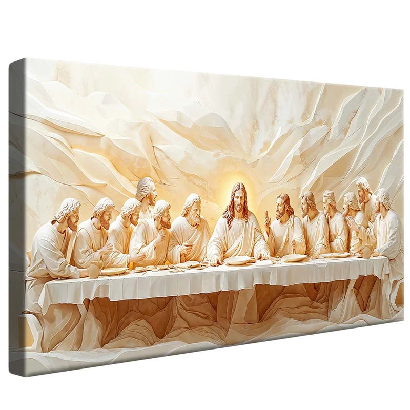 Quadro Decorativo Santa Ceia Entalhado no Mármore Branco