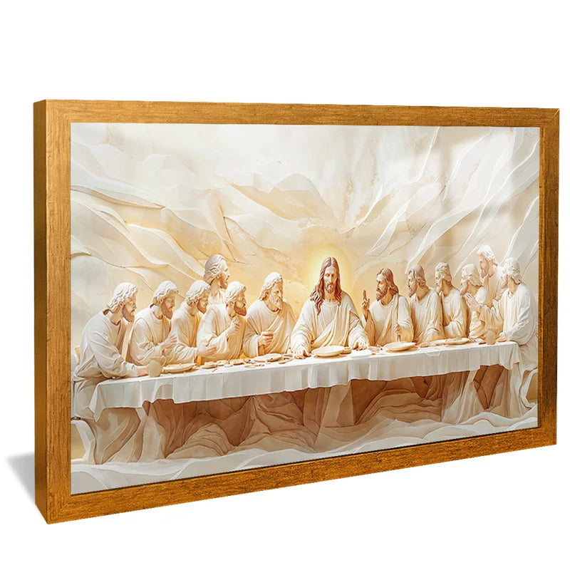 Quadro Decorativo Santa Ceia Entalhado no Mármore Branco