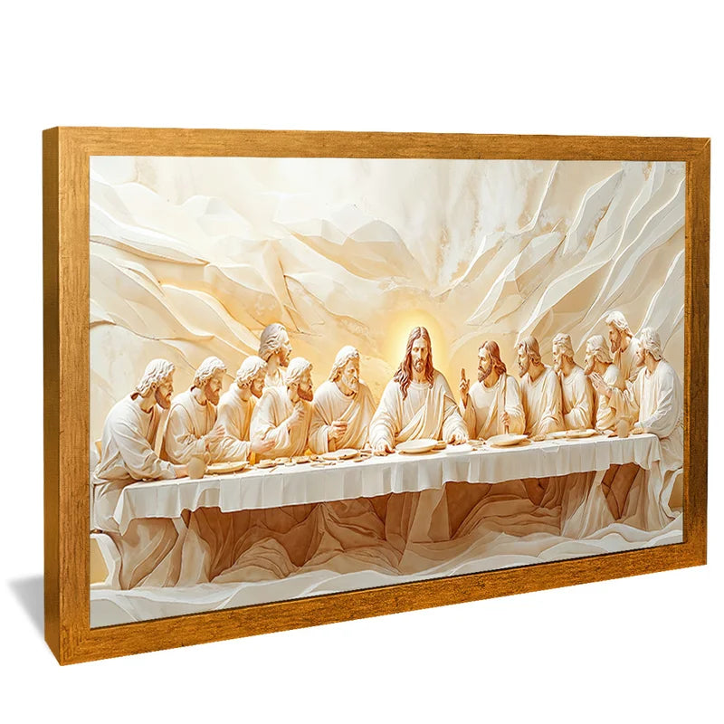 Quadro Decorativo Santa Ceia Entalhado no Mármore Branco