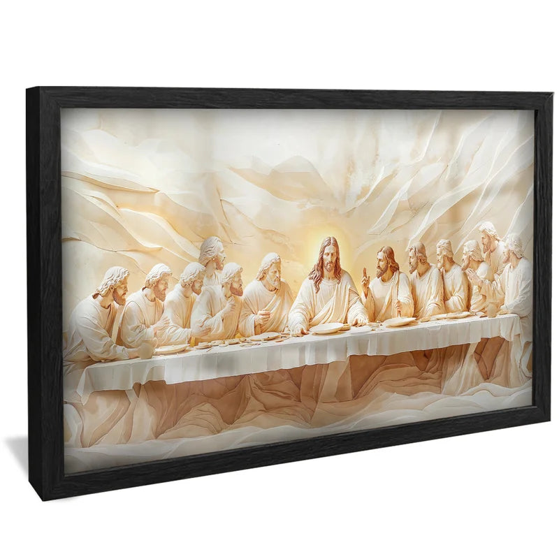 Quadro Decorativo Santa Ceia Entalhado no Mármore Branco
