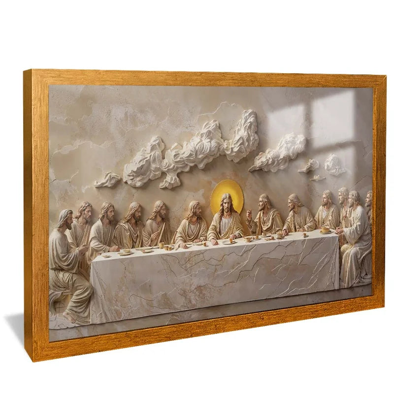 Quadro Decorativo Santa Ceia Entalhado no Mármore Escuro