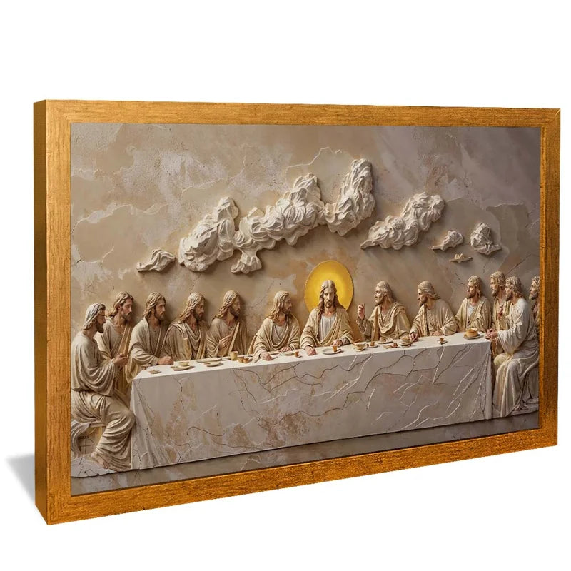 Quadro Decorativo Santa Ceia Entalhado no Mármore Escuro