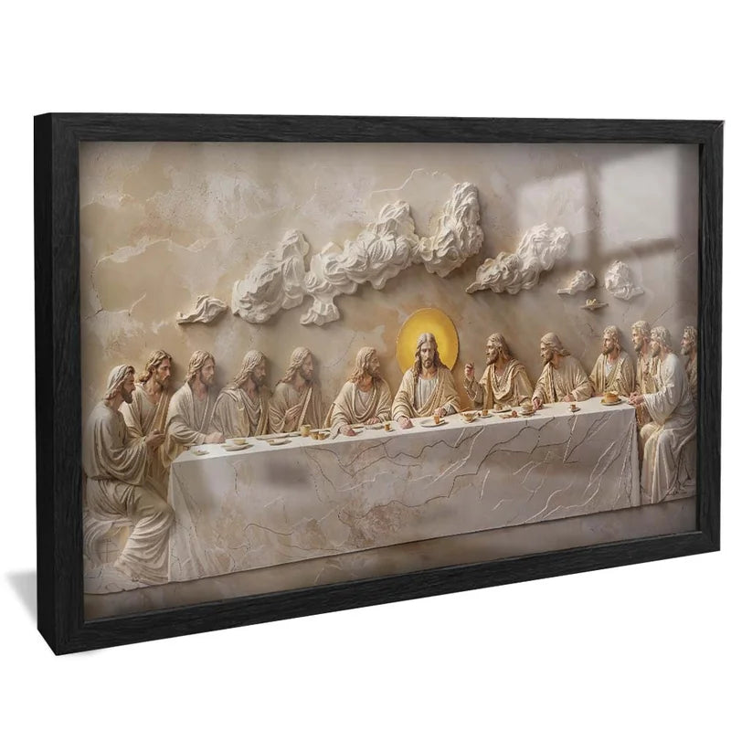 Quadro Decorativo Santa Ceia Entalhado no Mármore Escuro