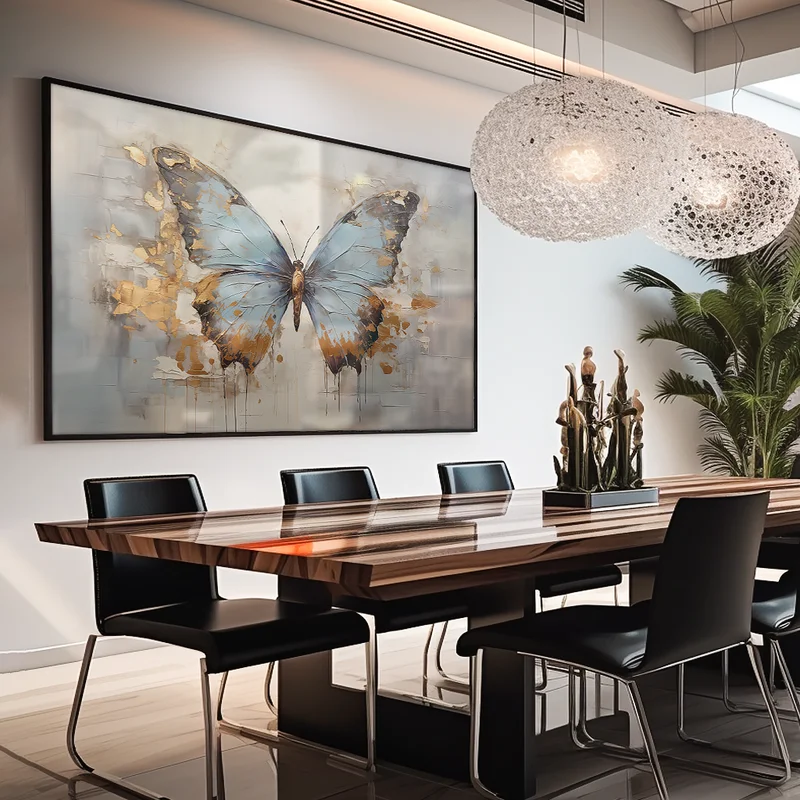 Quadro Decorativo Pintura Borboleta Azul