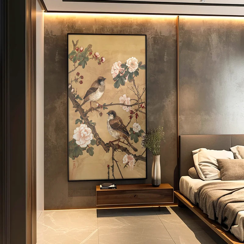 Quadro Decorativo Passarinhos nos Galhos