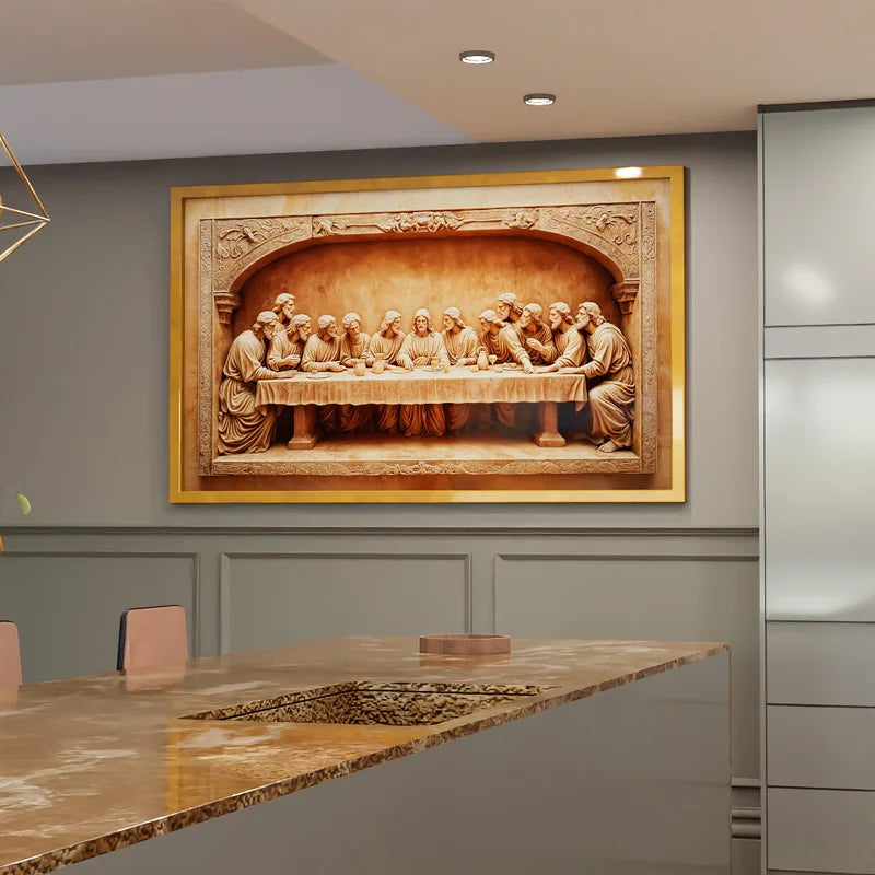 Quadro Decorativo Santa Ceia Entalhado na Madeira