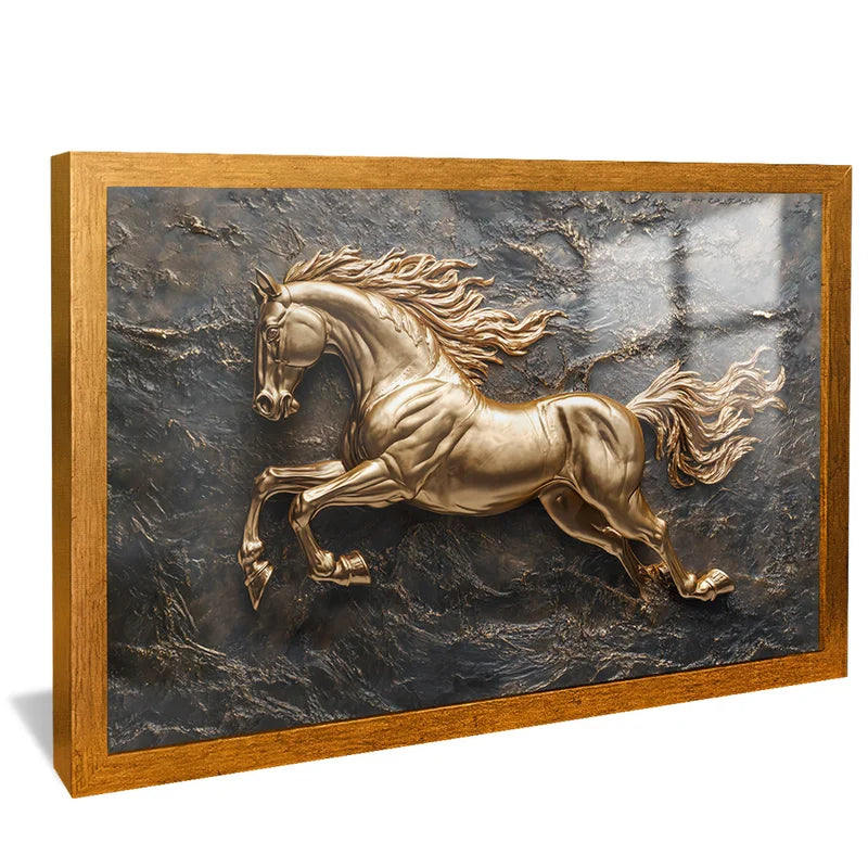 Quadro Decorativo Cavalo Dourado no Ferro