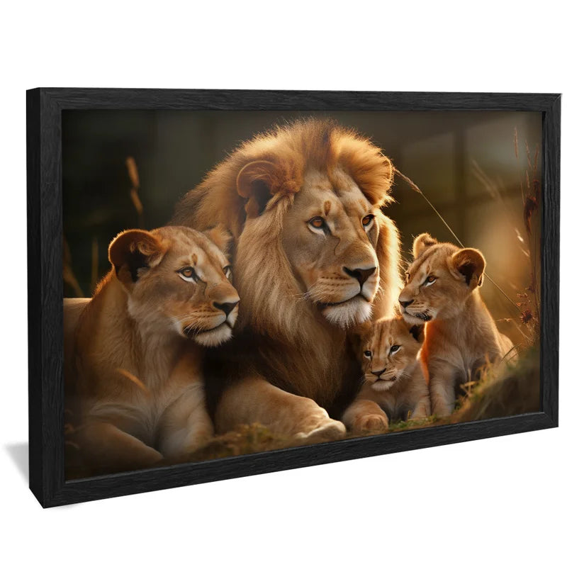 Quadro Decorativo Família de Leões com 2 filhotes