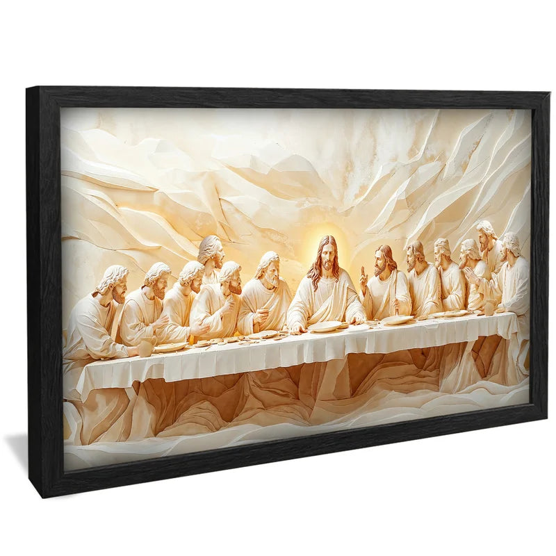 Quadro Decorativo Santa Ceia Entalhado no Mármore Branco