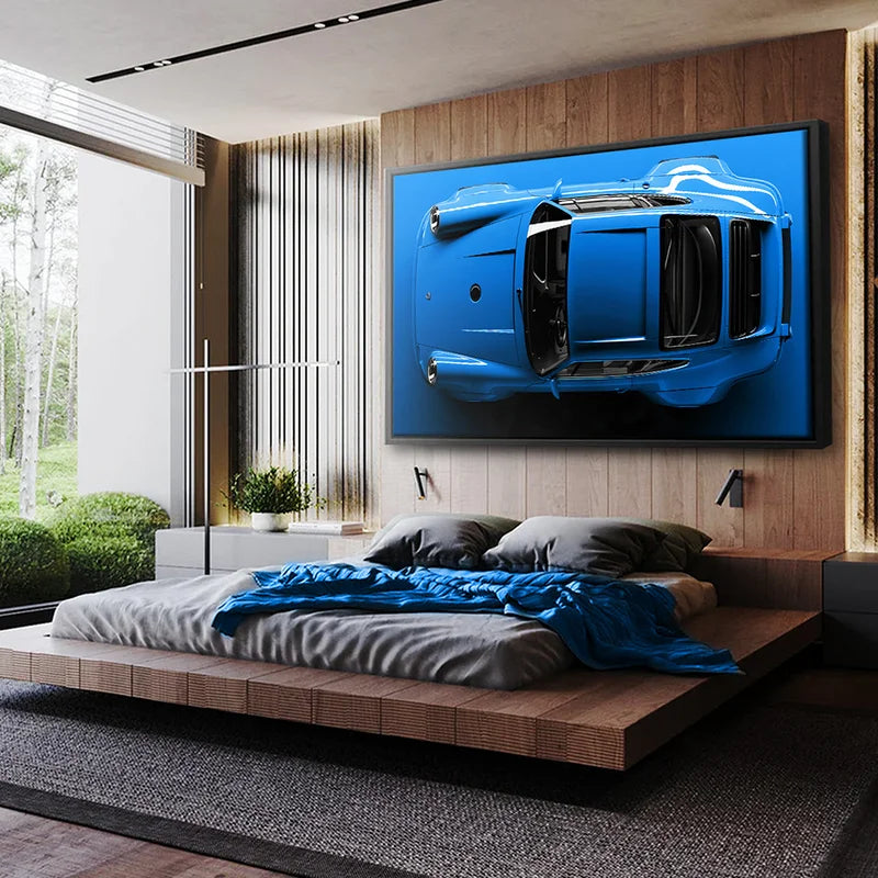 Quadro Decorativo Porsche 911 Azul Tubarão